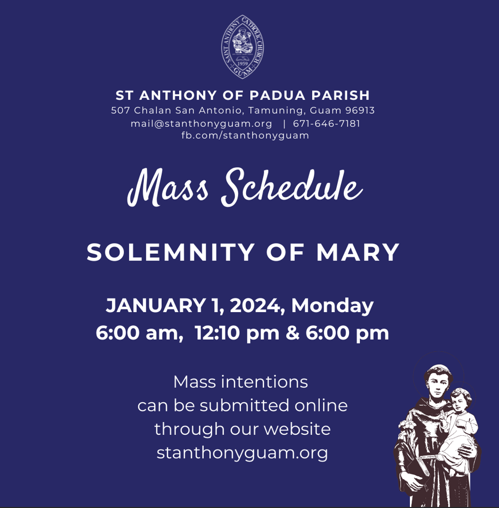SOLEMNITY OF MARY, JANUARY 1, 2024. The faithful are invited to attend